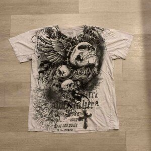 Y2K Apostasy Double Sided Grunge Skull Graphic Tee Shirt